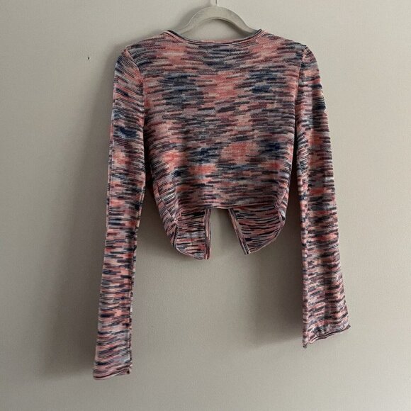 American Eagle Women M Space Dye Y2K 70s Bell Sleeve Ring-Front Sweater Top NWT - Picture 11 of 11